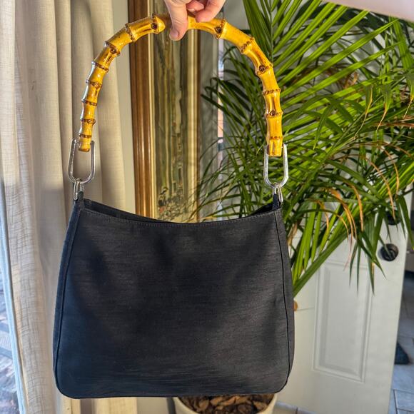 🖤 MONDANI Vintage Y2K Black Bamboo Handle Baguette / Top Handle Purse - Picture 10 of 10